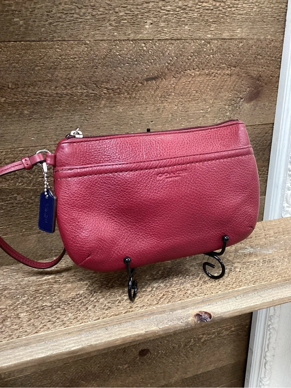 Coach Pebbled Leather Wristlet Clutch Wallet Raspberry Pink Large Zip Pouch